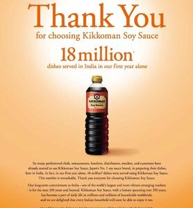 18 million dishes served with Kikkoman in the first year alone, Indians taste the magic of Kikkoman Soy Sauce